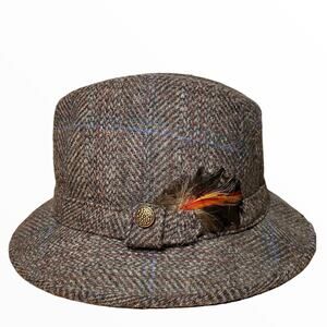 Vintage Pendleton Fedora Walking Hat 60s 100% Virgin Wool Tweed Feather 7 1/4